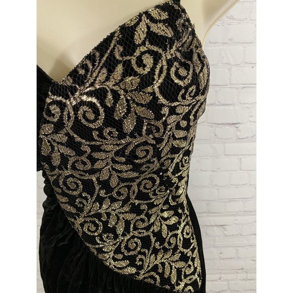 VTG New Leaf Black Gold Spaghetti Strap Velvet Back Zip Bodycon Dress Womens 5/6 - Picture 5 of 14